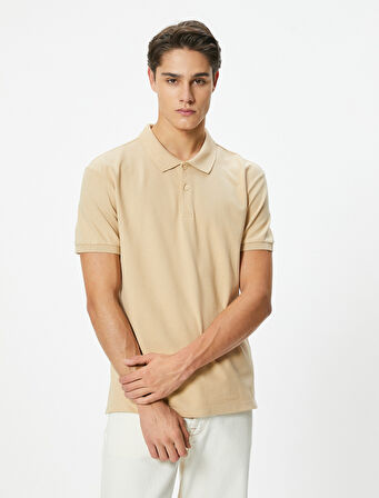Polo Yaka Tişört Slim Fit Düğmeli Kısa Kollu
