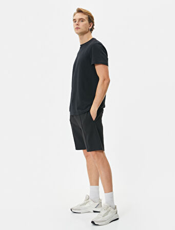 Bermuda Şort Beli Bağcıklı Nervürlü Cepli