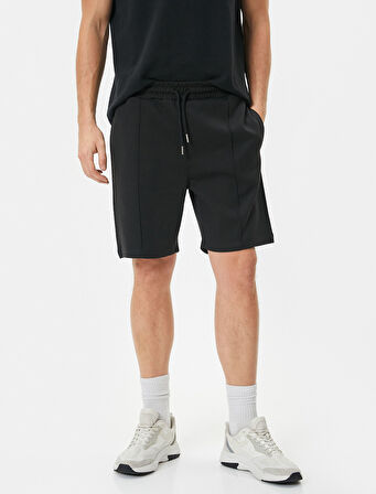 Bermuda Şort Beli Bağcıklı Nervürlü Cepli