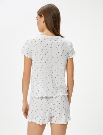 Şortlu Pijama Takımı Kısa Kollu V Yaka Düğmeli