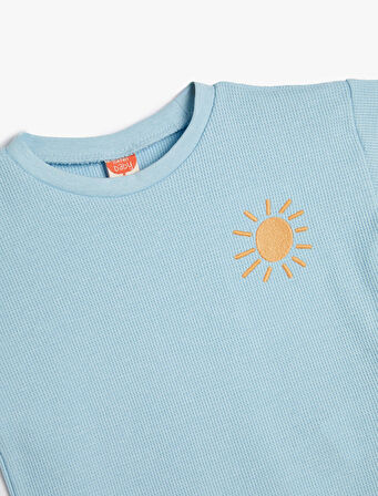 Basic Tişört Kısa Kollu Güneş İşlemeli Bisiklet Yaka Pamuklu