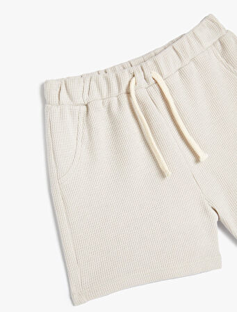 Basic Şort Beli Lastikli Dokulu Pamuklu