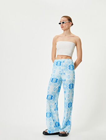 Bol Paça Pantolon Batik Desenli Normal Bel