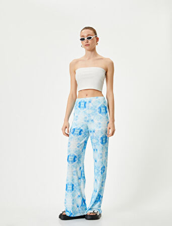Bol Paça Pantolon Batik Desenli Normal Bel