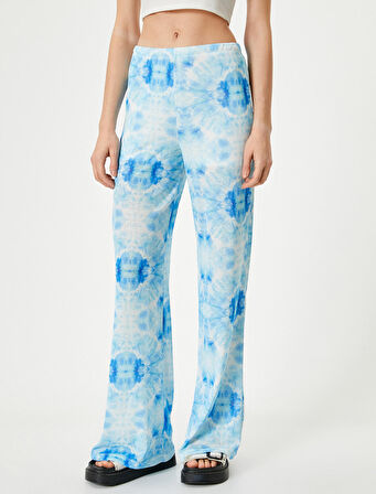 Bol Paça Pantolon Batik Desenli Normal Bel