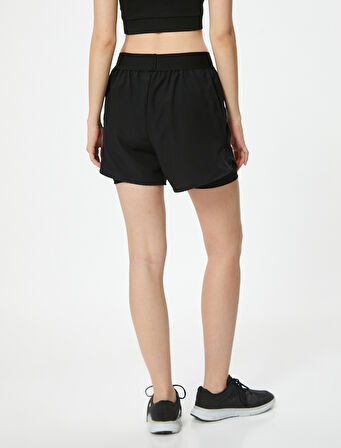 Taytlı Spor Şort Slogan Baskılı Beli Lastikli Slim Fit