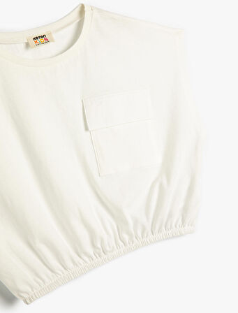 Crop Tişört Cep Detaylı Beli Lastikli Kolsuz Pamuklu