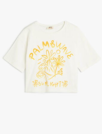 Tişört Tropik Baskılı Kısa Kollu Bisiklet Yaka Pamuklu