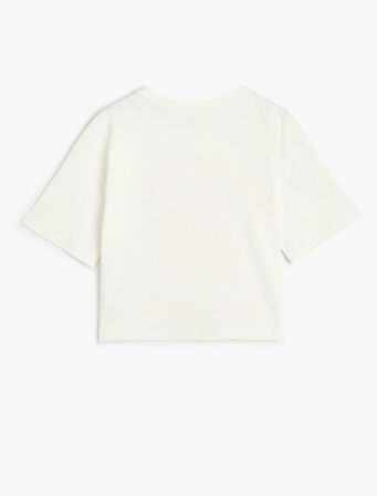 Tişört Tropik Baskılı Kısa Kollu Bisiklet Yaka Pamuklu