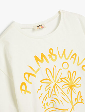 Tişört Tropik Baskılı Kısa Kollu Bisiklet Yaka Pamuklu