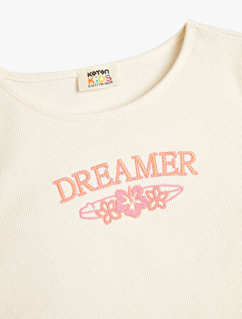 Tişört Slogan Baskılı Ribanalı Kısa Kollu Pamuklu