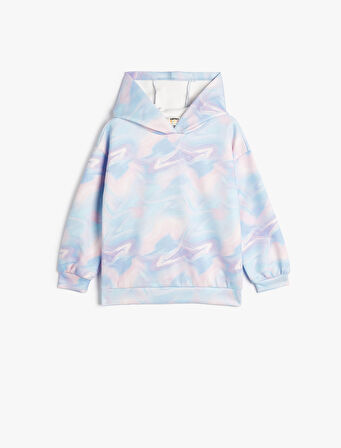 Kapşonlu Sweat Batik Desenli Uzun Kollu