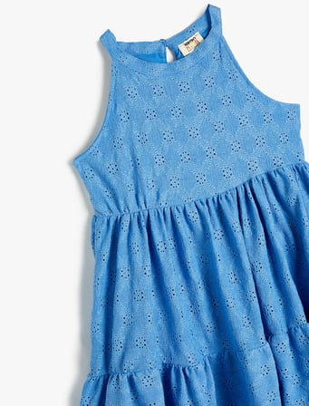 Elbise Halter Yaka Fistolu Katlı Rahat Kesim