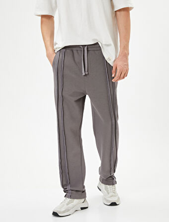 Eşofman Altı Dikiş Detaylı Beli Bağcıklı Cepli Şardonlu