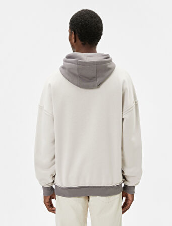 Oversize Kapşonlu Sweatshirt Dikiş Detaylı Kanguru Cepli Renk Bloklu
