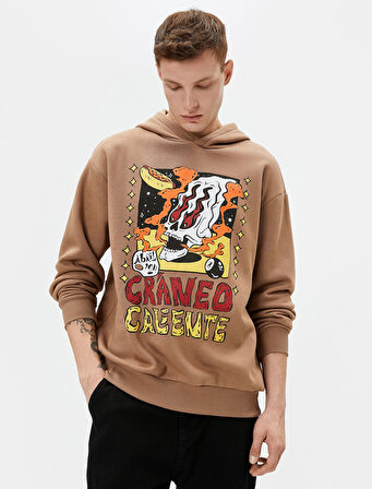 Oversize Hoodie Kuru Kafa Baskılı Etiket Detaylı