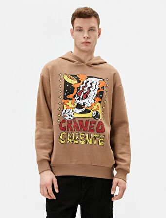 Oversize Hoodie Kuru Kafa Baskılı Etiket Detaylı