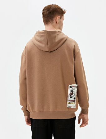 Oversize Hoodie Kuru Kafa Baskılı Etiket Detaylı