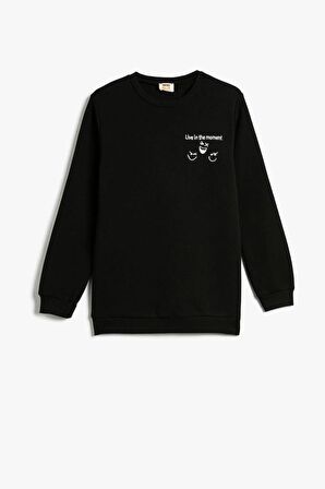 Koton Erkek Çocuk Sweatshirt Bisiklet Yaka Slogan Baskılı Uzun Kollu Şardonlu
