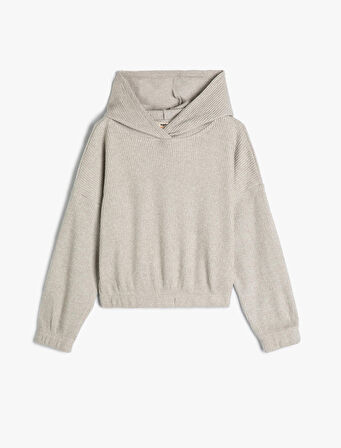 Kapşonlu Basic Sweatshirt Dokulu Manşetleri Lastikli
