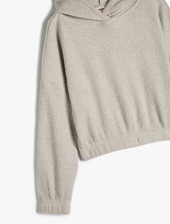 Kapşonlu Basic Sweatshirt Dokulu Manşetleri Lastikli