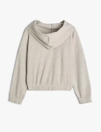 Kapşonlu Basic Sweatshirt Dokulu Manşetleri Lastikli