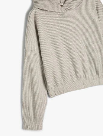 Kapşonlu Basic Sweatshirt Dokulu Manşetleri Lastikli