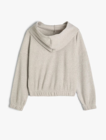Kapşonlu Basic Sweatshirt Dokulu Manşetleri Lastikli
