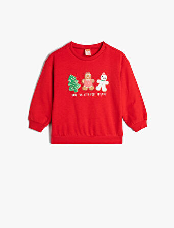 Yılbaşı Temalı Sweat Kurabiye Adam Baskılı Şardonlu Pamuklu