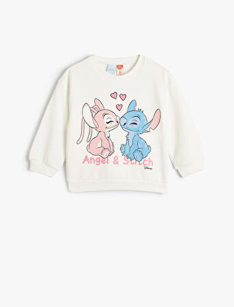 Stitch Sweat Lisanslı Uzun Kollu Bisiklet Yaka Pamuklu