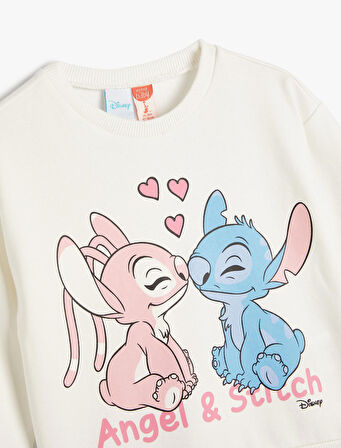 Stitch Sweat Lisanslı Uzun Kollu Bisiklet Yaka Pamuklu