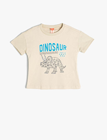 Tişört Dinozor Baskılı Kısa Kollu Bisiklet Yaka