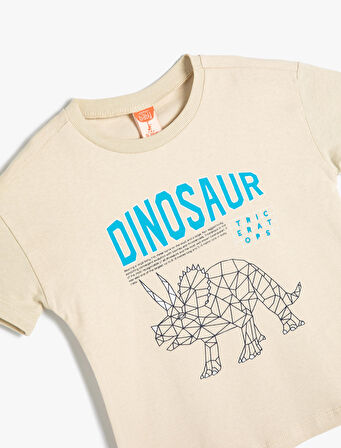 Tişört Dinozor Baskılı Kısa Kollu Bisiklet Yaka