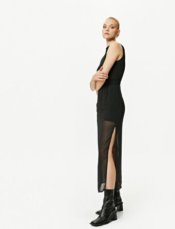 Midi Tül Etek Yırtmaçlı Beli Lastikli