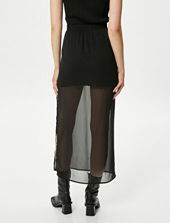 Midi Tül Etek Yırtmaçlı Beli Lastikli