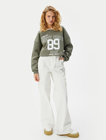 Oversize Sweatshirt Polo Yaka Kolej Baskılı Uzun Kollu