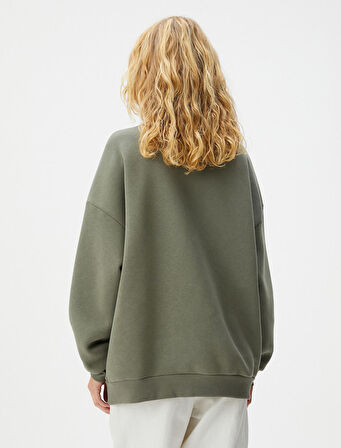 Oversize Sweatshirt Polo Yaka Kolej Baskılı Uzun Kollu