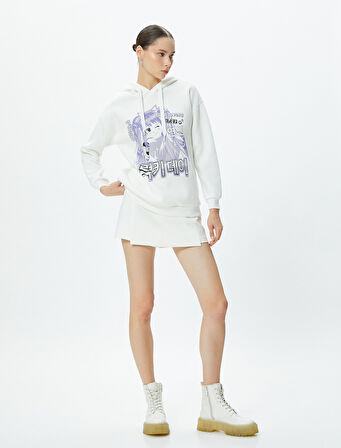 Anime Kapşonlu Sweatshirt Uzun Kollu Rahat Kesim Pamuklu