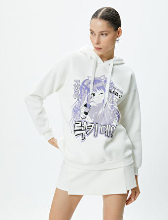 Anime Kapşonlu Sweatshirt Uzun Kollu Rahat Kesim Pamuklu