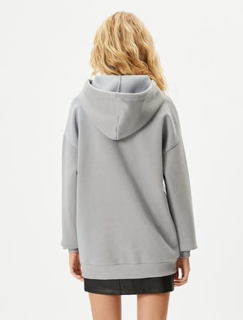 kapşonlu sweatshirt ayıcık baskılı rahat kalıp uzun kollu pamuklu