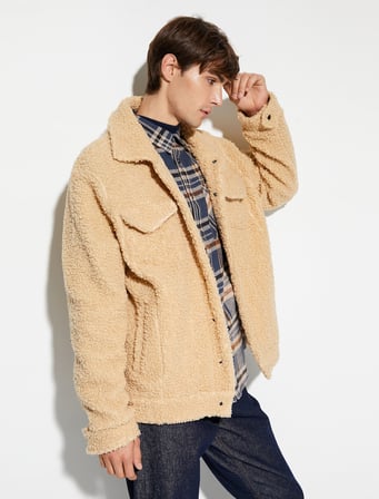 Oversize Peluş Ceket Çift Cepli Polo Yaka Çıtçıt Düğmeli