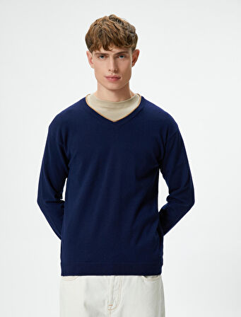 V Yaka Kazak Triko Slim Fit Uzun Kollu