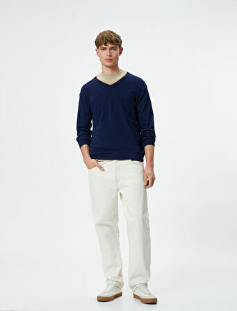 V Yaka Kazak Triko Slim Fit Uzun Kollu