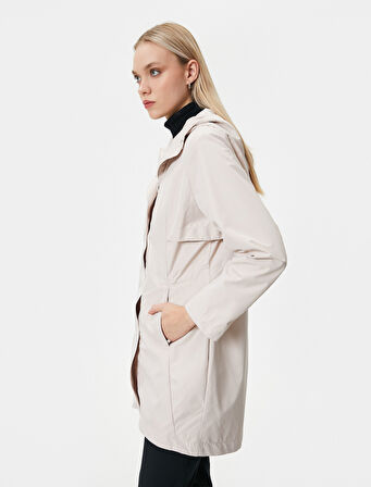 Uzun Outdoor Mont Kapüşonlu Cep Detaylı Çıtçıtlı