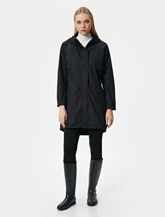 Uzun Outdoor Mont Kapüşonlu Cep Detaylı Çıtçıtlı