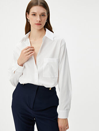 Oversize Gömlek Uzun Kollu Düğmeli Cepli