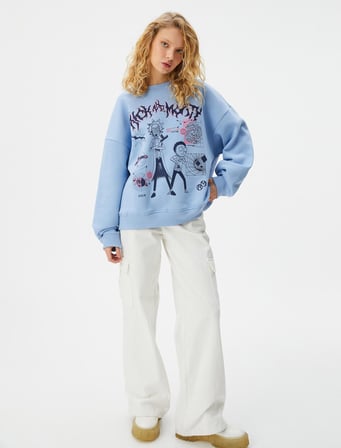 Rick and Morty Sweatshirt Lisanslı Baskılı Uzun Kollu Bisiklet Yaka Pamuk Karışımlı