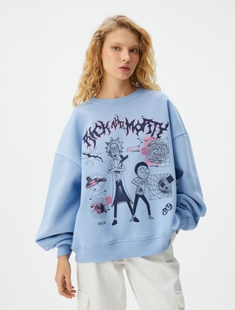 Rick and Morty Sweatshirt Lisanslı Baskılı Uzun Kollu Bisiklet Yaka Pamuk Karışımlı