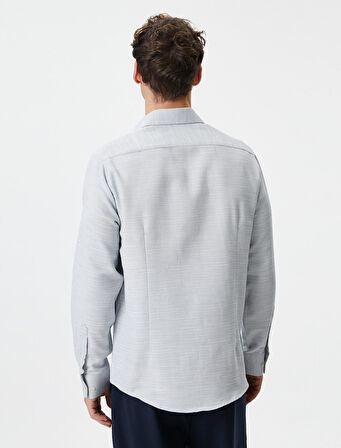 Slim Fit Gömlek Yarım İtalyan Yaka Düğmeli Uzun Kollu