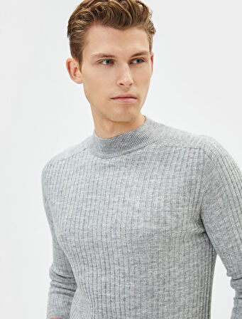 Yarım Balıkçı Yaka Kazak Slim Fit Triko Uzun Kollu